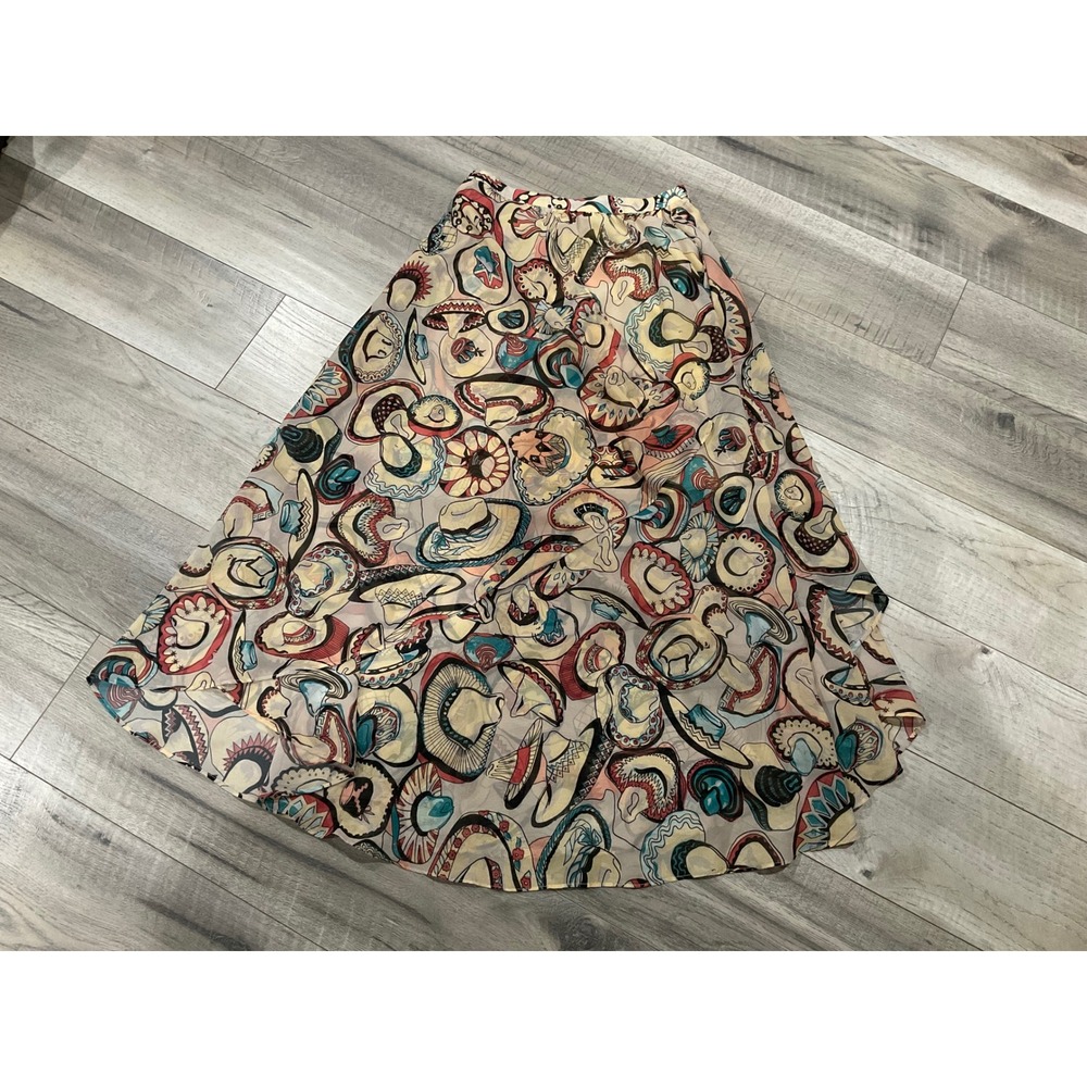 Vasha Collection Sombrero Print High Low Maxi Skirt Womens Small Chiffon